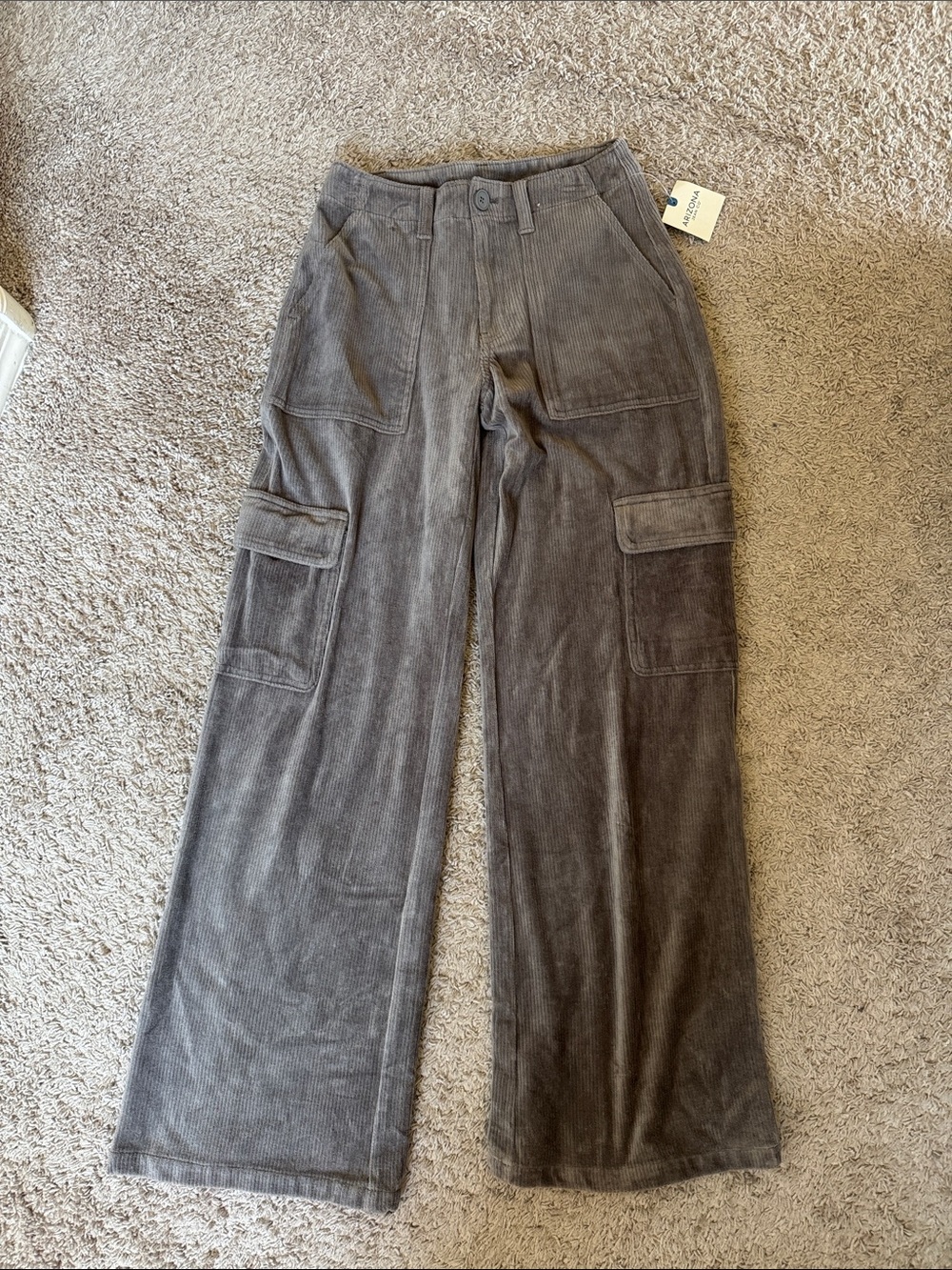 NWT Arizona Jean Company Charcoal Wide-Leg Corduroy Cargo Pants / E7